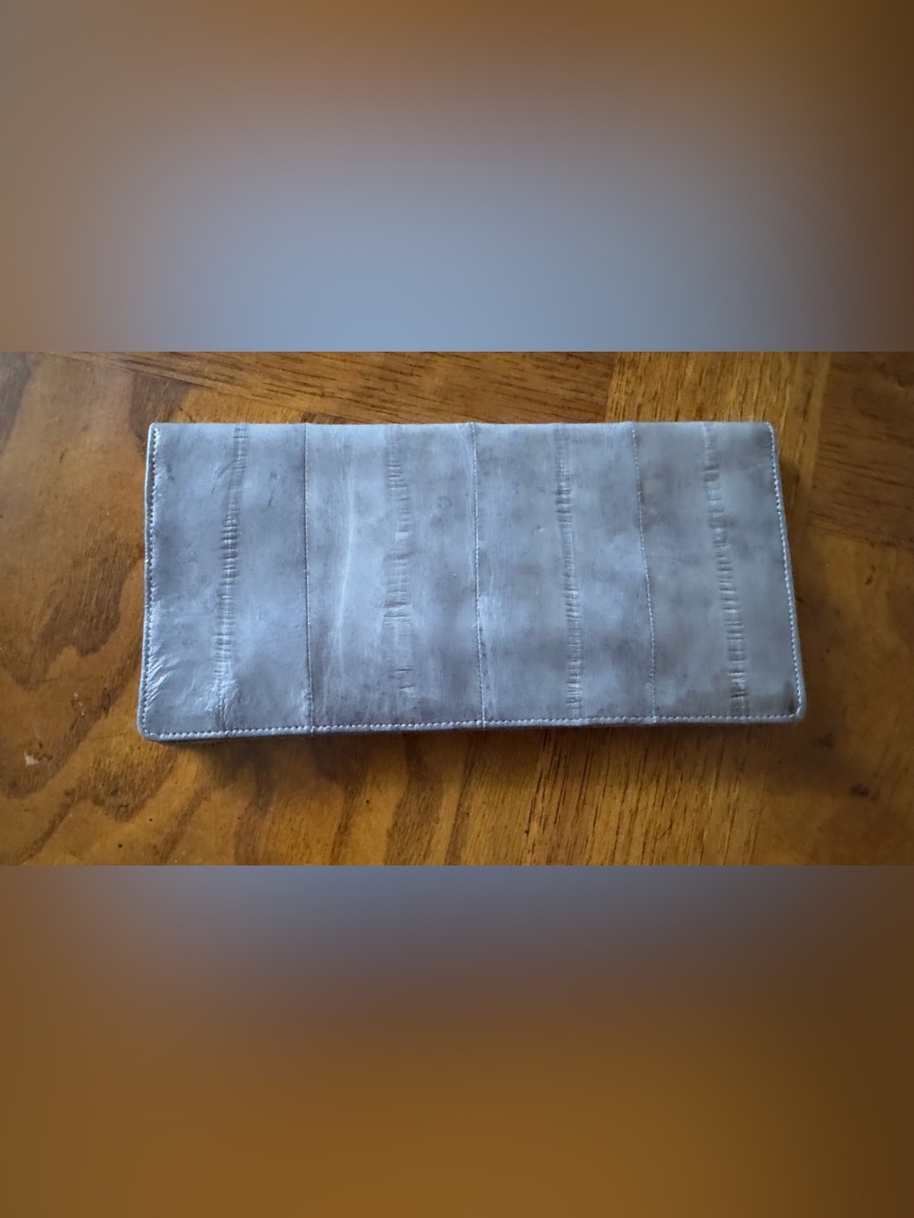 Gray 100% Eel skin Checkbook Coin Card Wallet Billfold Grey Travel